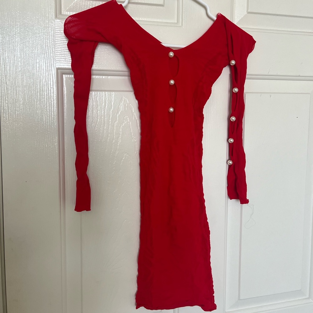 Red stretched net dress